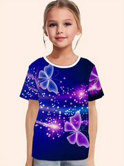 Dreamy Butterfly Graphic Short Sleeve T shirt Girls boys Breathable Pullover Top