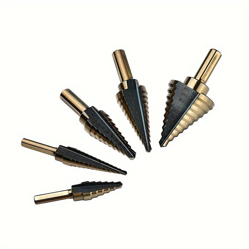 5pcs Titanium Step Drill Bit Set for Woodworking Metal