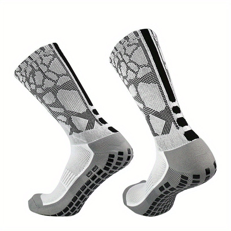 Silicone Mid Calf Athletic Socks Anti-Slip Sweat Absorbing Breathable