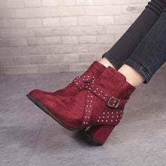 Studded Side Zipper Chunky Heel Ankle Boots