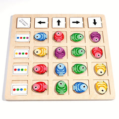 Colorful Wooden Fish Game Find Direction Logic Training Toy with 30 Cards