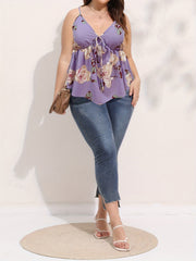 Shirred Floral V Neck Cami Top