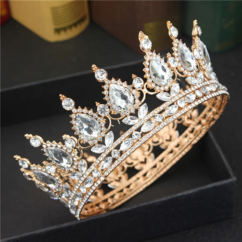 Golden Baroque Queen Crown And Tiaras Rhinestone Wedding Crown Bride Tia