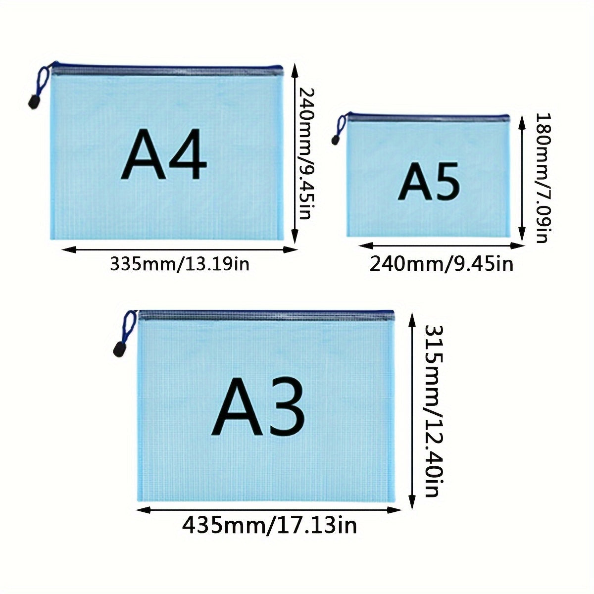 10pcs Grid Zipper File Bag Pen Bag Stationery Office Transparent Data Storage