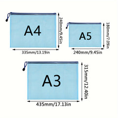 10pcs Grid Zipper File Bag Pen Bag Stationery Office Transparent Data Storage