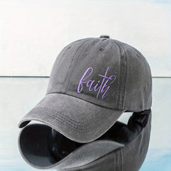 Purple Faith Embroidery Baseball Cap Unisex Washed Distressed Sun Hat
