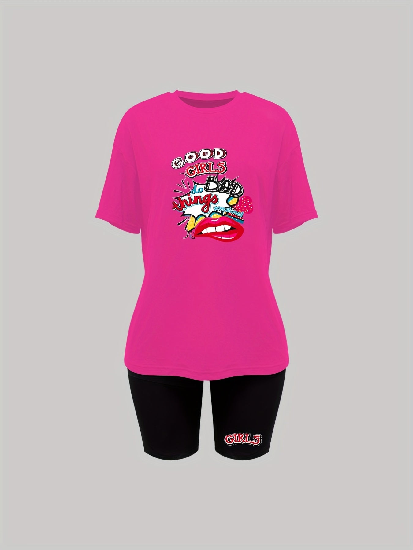 Graphic Print Two Piece Set Casual T shirt & Shorts Outfit