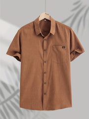 Men's Lapel Shirt with Chest Pocket Short Sleeve Button Up