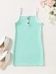 Toddler Girls Block Trim Button Decor Ribbed Cami Dress