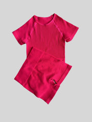 Ribbed Yoga Suits Crop Sports Top & High Waist Running Shorts
