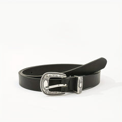 Vintage Craved Buckle Thin Belt PU Leather Casual Belt Pants Belt Dress Girdle