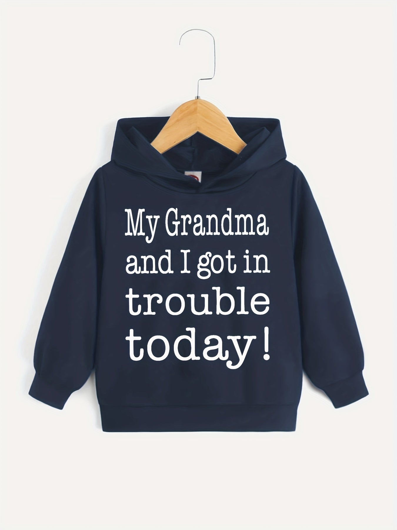 Letter Print Boys Casual Pullover Hooded Sweatshirt