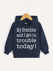 Letter Print Boys Casual Pullover Hooded Sweatshirt