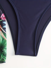 Tropical Leaf Print Halter Bikini Set with Cover Up