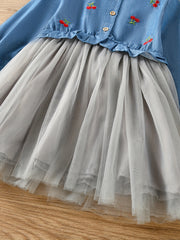 Girls Cherry Embroidery Tutu Dress For Spring And Autumn