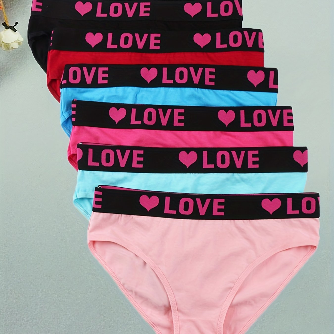 6pcs Letter Print Briefs Low Rise Comfy Intimates Panties Women's Lingerie