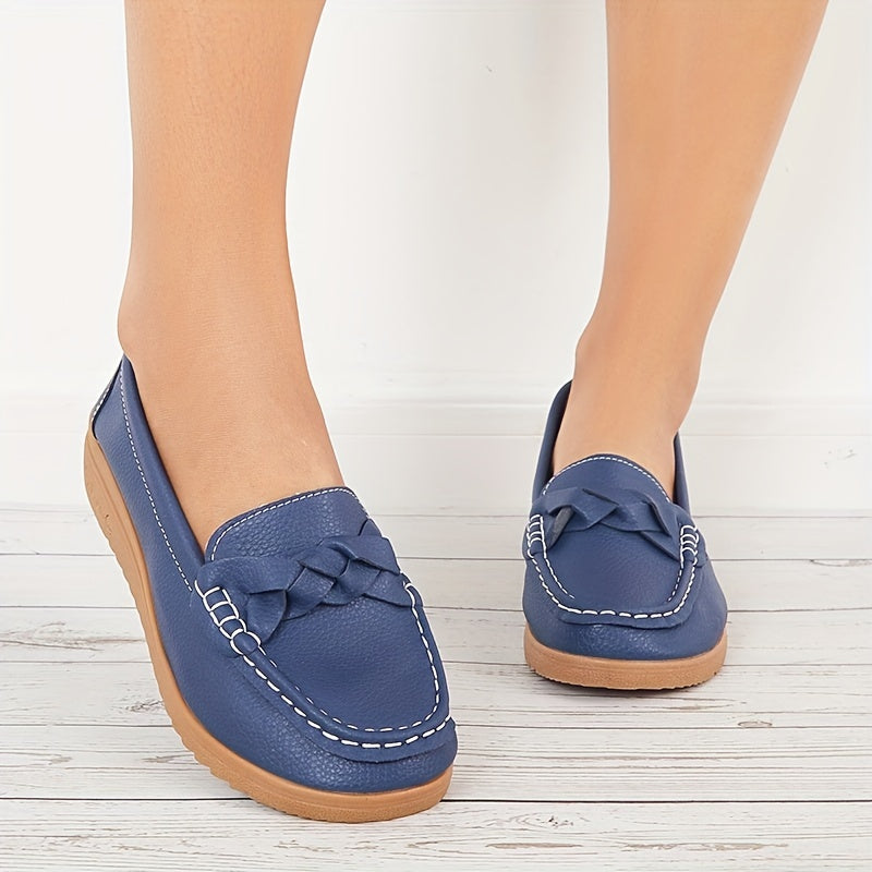 Women's Braided Flat Loafers Slip On Casual Shoes
