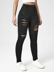 Slim Fit High Rise Distressed Skinny Jeans Slash Pockets