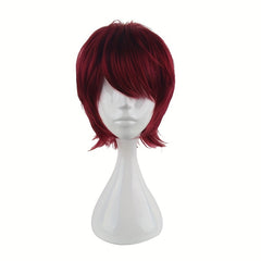 Men's 14 Inch Wine Red Anime Dress Up Wig Synthetic Fiber Wig
