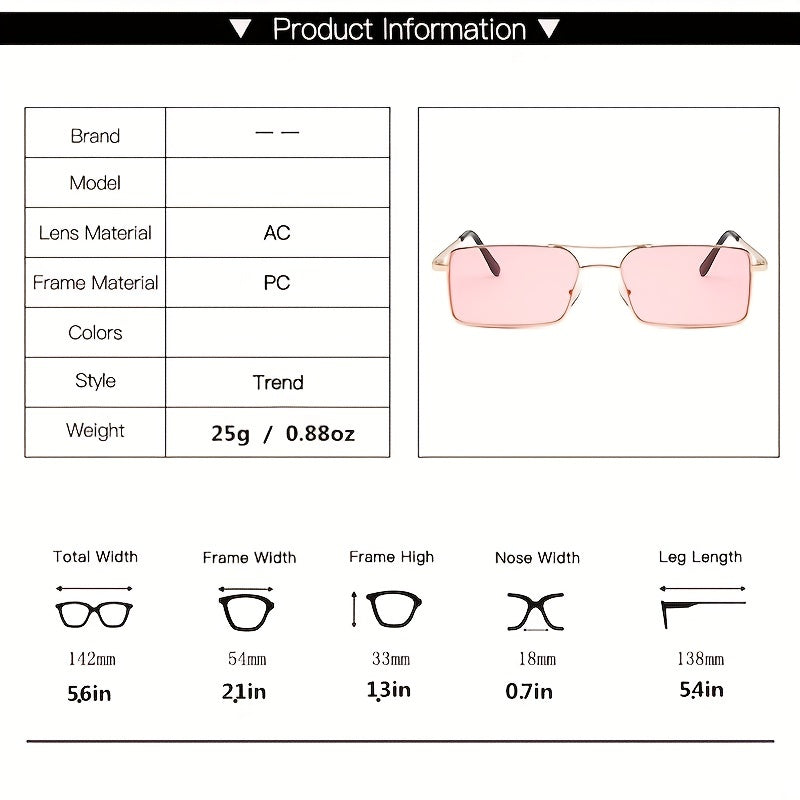 Y2K Rectangle Sunglasses Retro Punk Metal UV400 Sun Shades