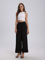 Casual Sleeveless V Neck Crop Top & Wide Leg Pants 2 Piece Set