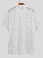 INCERUN Floral Lace Short Sleeve Shirts Casual Mesh Sheer Party Vacation Tee