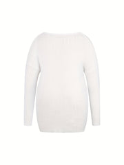 Women's Ribbed Pullover Sweater with Lace Up Drawstring