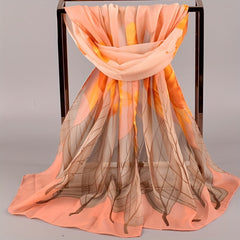 Leaf Flower Print Chiffon Scarf Gradient Sunscreen Travel Beach Towel