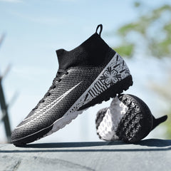 Boy's High Top Turf Football Boots Anti-skid Lace Up TF Soccer Cleats