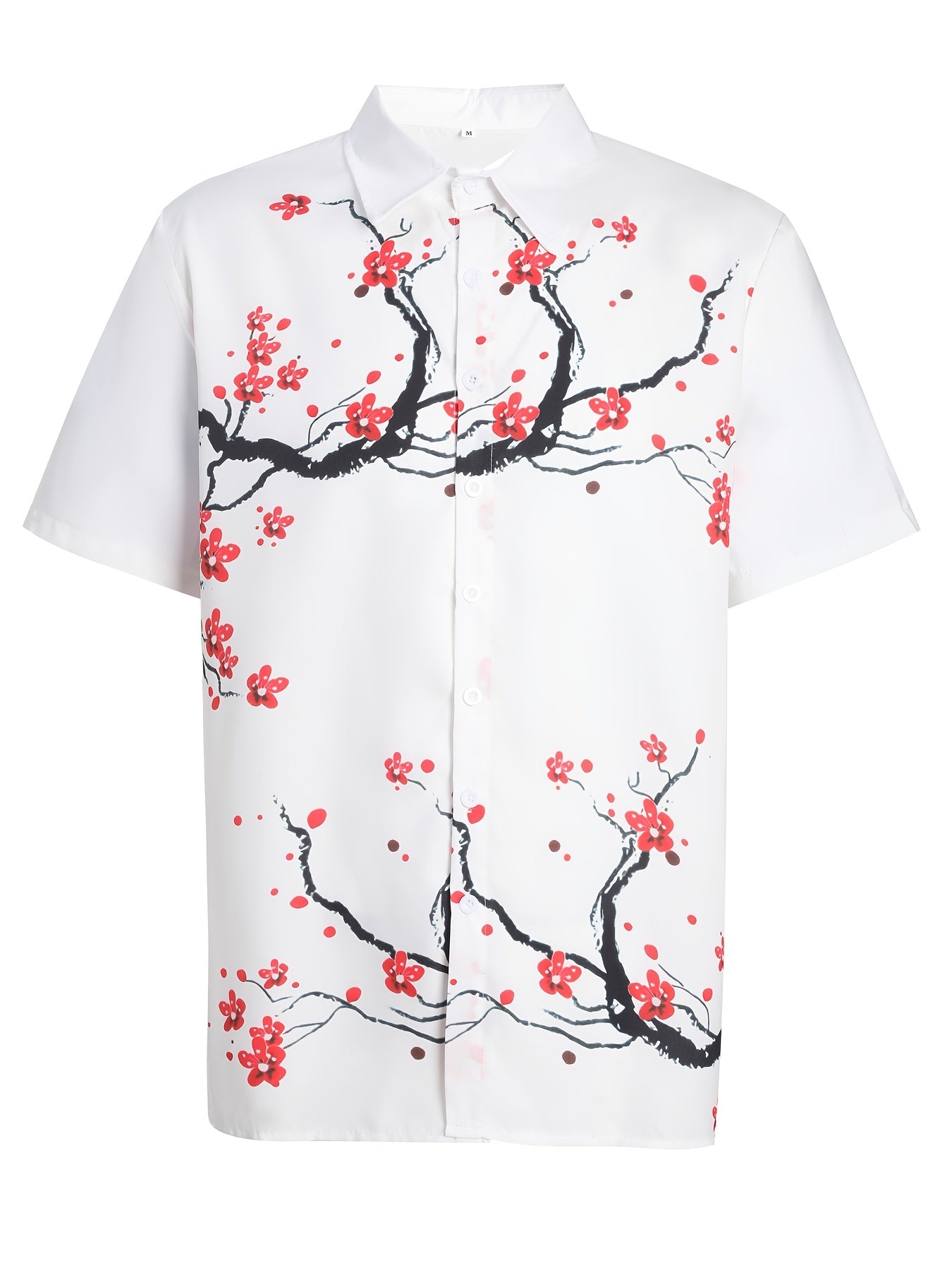 Men's Casual Short Sleeve Plum Print Shirt