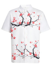 Men's Casual Short Sleeve Plum Print Shirt