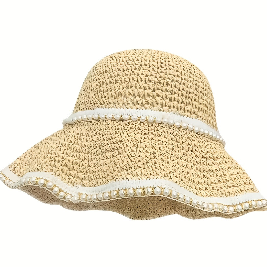 Crochet Bucket Hat with Faux Pearl Decor Sun Hat