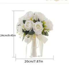 Silk Rose Wedding Bouquet with Ribbon