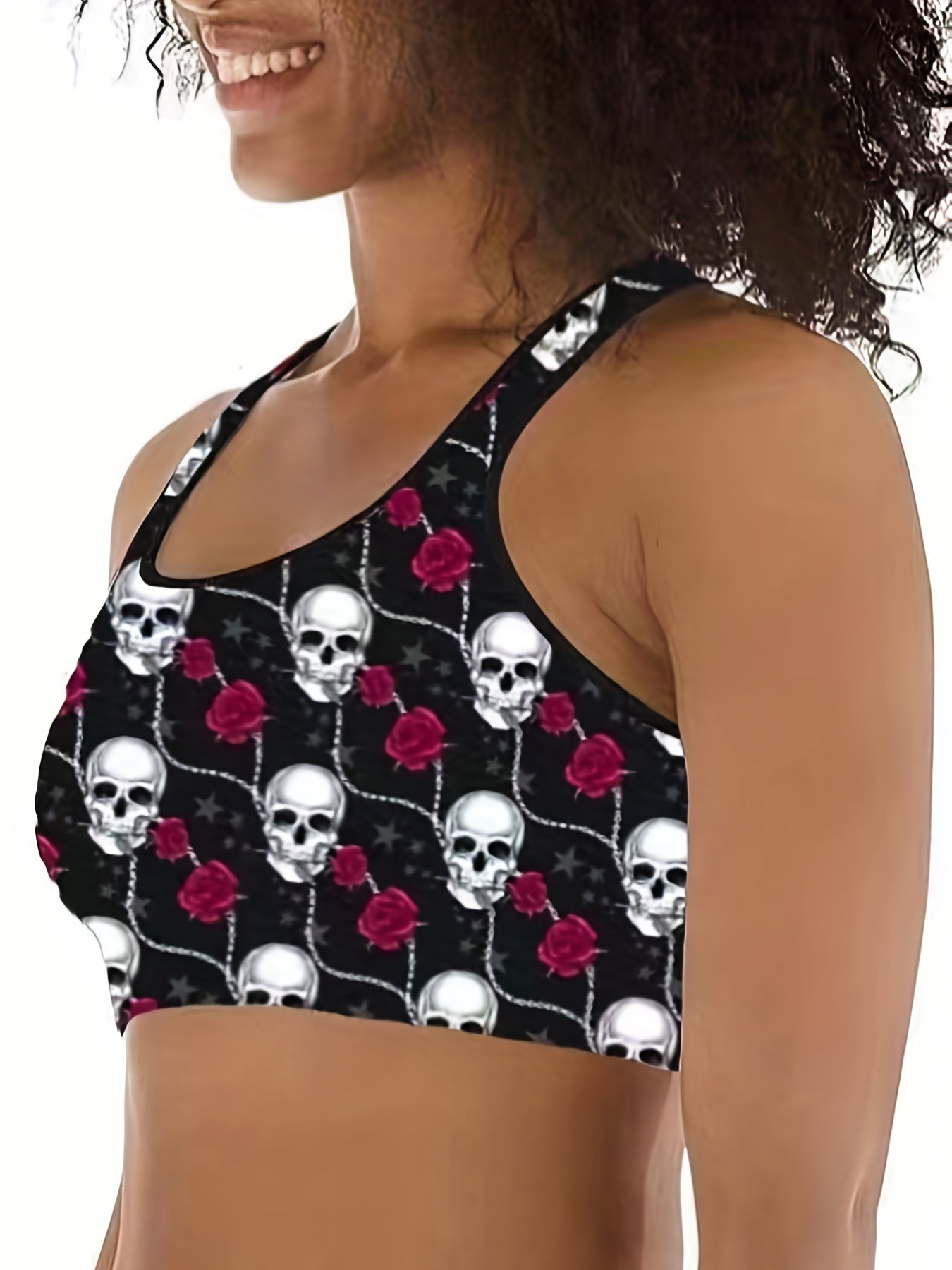 Floral Skull Print Plus Size Halloween Crop Tank Top