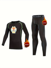 Kids Compression Fleece Sets Cartoon Pattern Long Sleeve Crew Neck Pullover