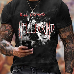 ''HELL BOUND'' Pattern Print Men's Short Sleeve Comfy T shirt Graphic Tee