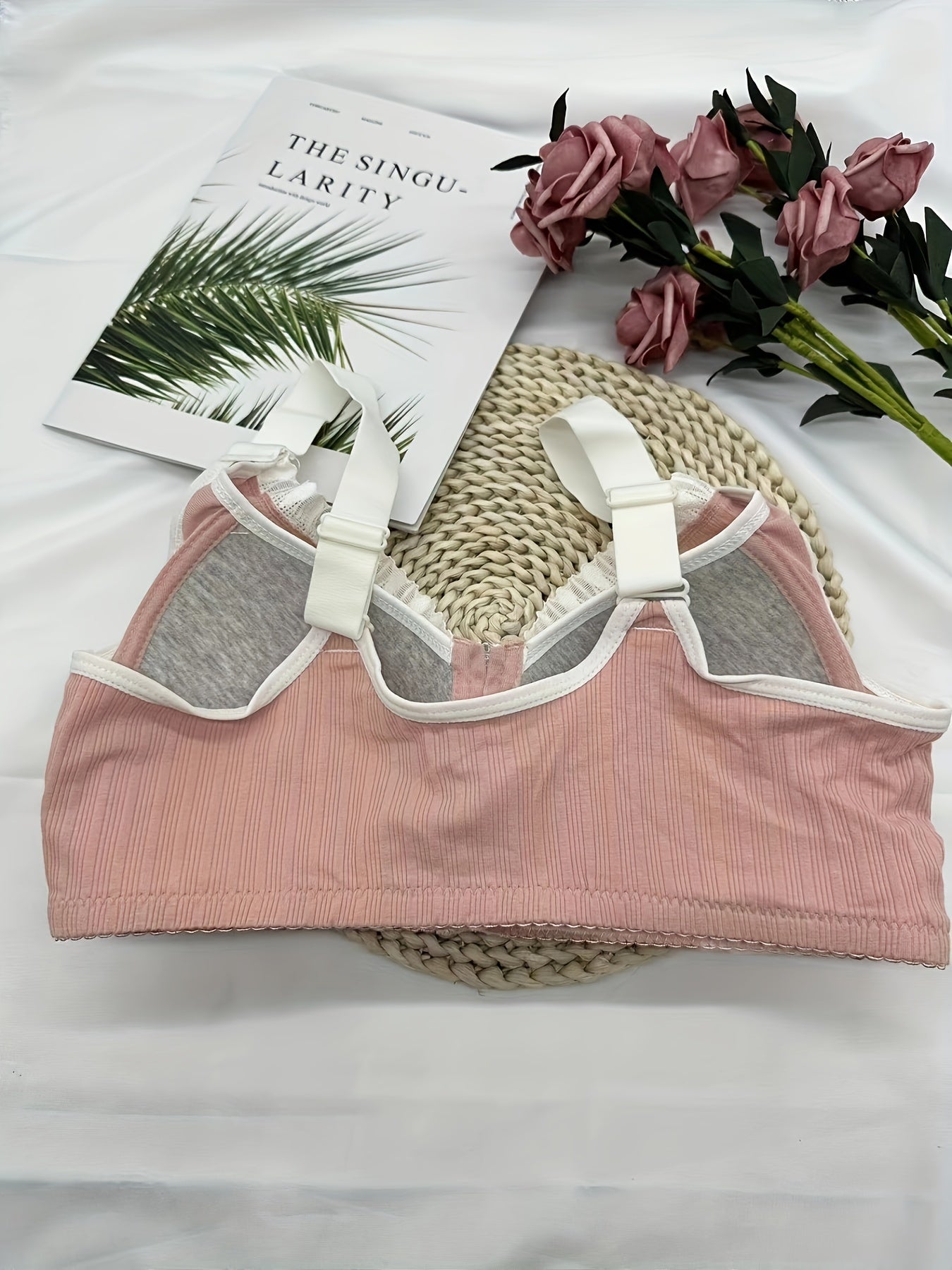 Lace Wireless Zipper Push Up Bra
