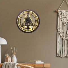 Children's Room Decoration Wall Clock LED Retro Wooden Sign Hanging Lamp