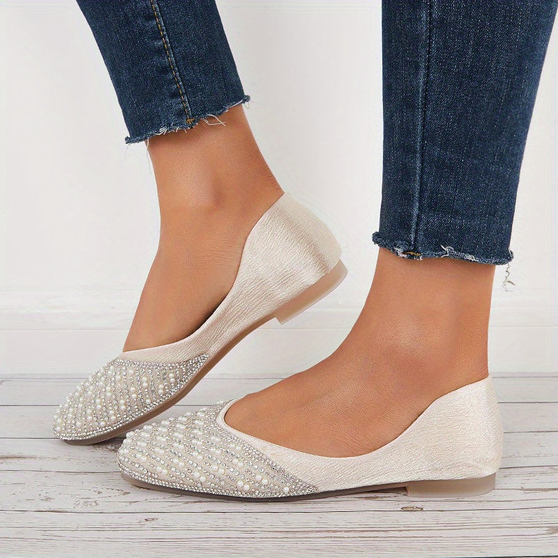 Pearl Flat Slip-On Square Toe Casual Shoes Lightweight