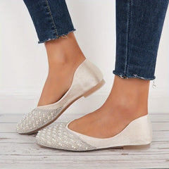 Pearl Flat Slip-On Square Toe Casual Shoes Lightweight