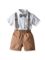 Boys Gentleman Outfit Button Bowtie Shirt & Shorts Set