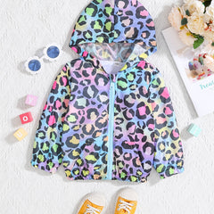 Toddler Girls Rainbow Leopard Print Zip Hooded Jacket