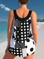 Polka Dot Tankini Set Round Neck Top & Shorts Swimsuit 2 Piece Set