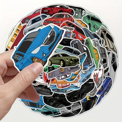 50pcs Cartoon Car Sports Car Series Stickers Waterproof DIY Sticker Pack
