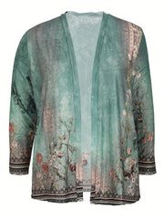 Boho Cardigan Women's Plus Border Floral Print
