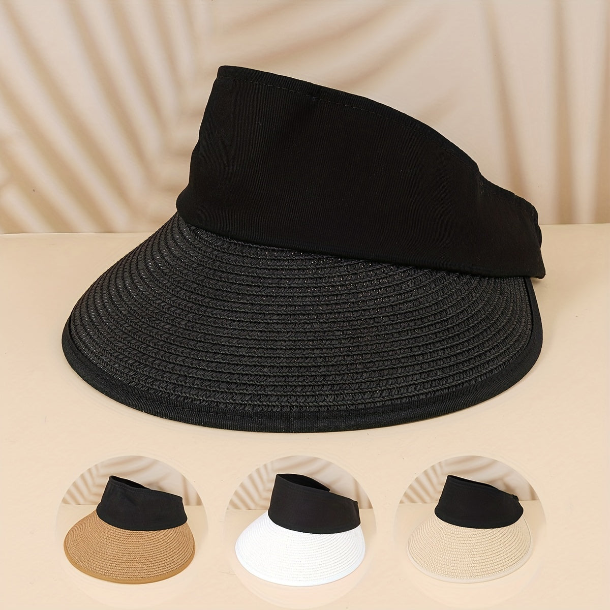 Casual Wide Brim Straw Sun Visor Ponytail Hat