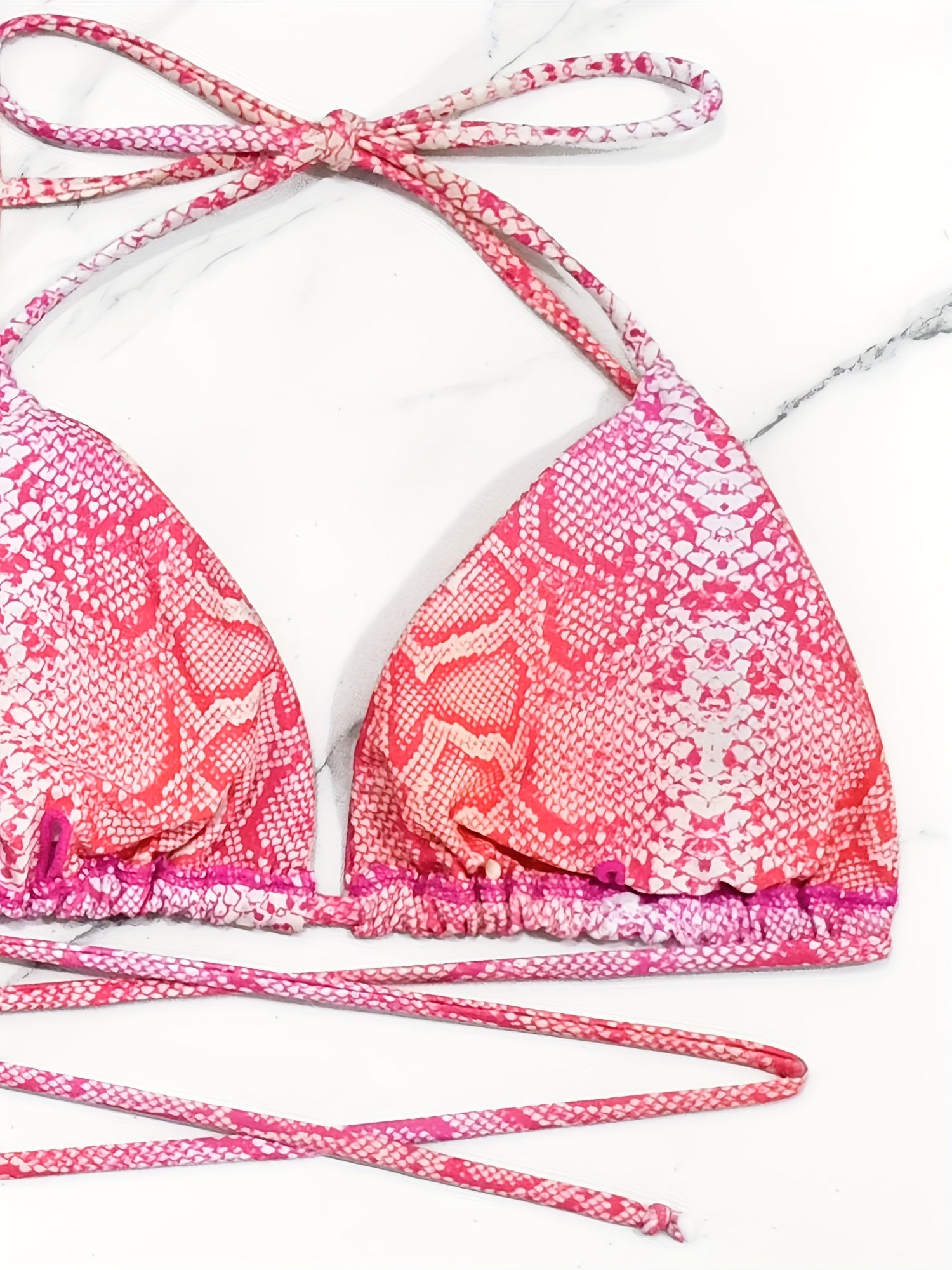 Snakeskin Print Bikini Set with Cover Up Skirt Swimsuit