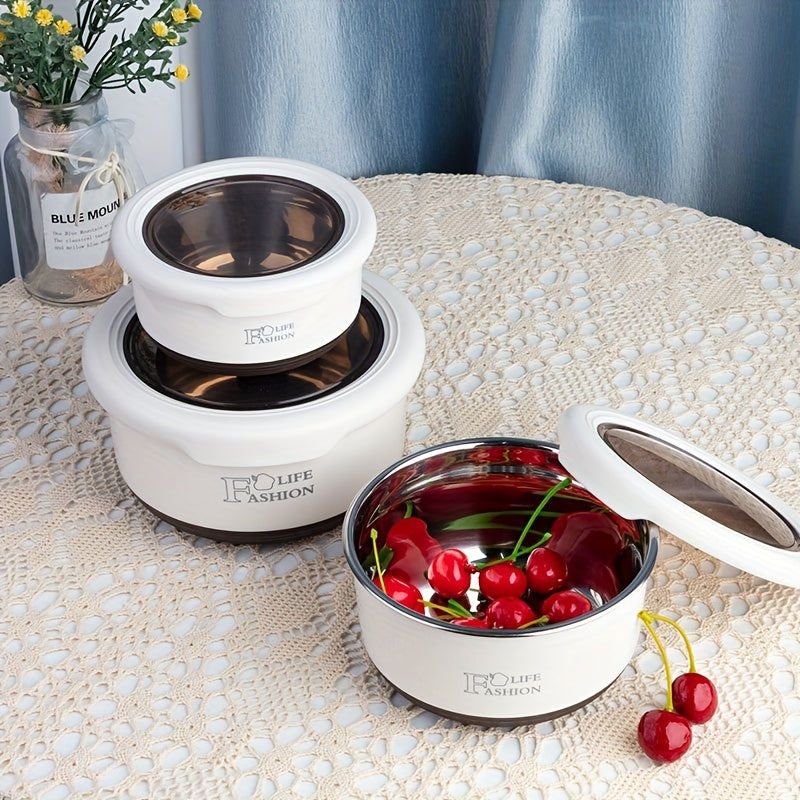 3pcs Stainless Steel Lunch Boxes Portable Sealed Fresh keeping Bowl