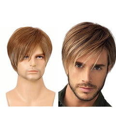 Men's Short Straight Golden Brown Highlight Wig