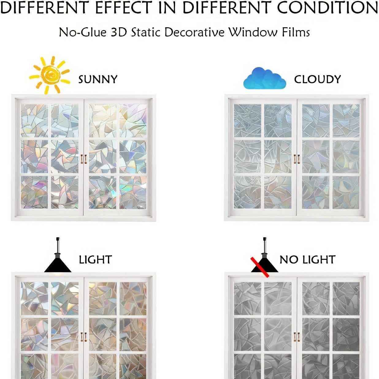 Rainbow Privacy Film Clings - Decorative 3D Vinyl Stained Glass Decals